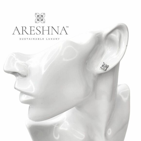 1 Carat Princess Cut Lab Created Diamond Stud Earrings Square Stud Earri… - Picture 9 of 12